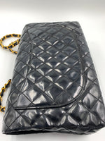 Sold~CHANEL Coated Canvas Black Crossbody Flap Bag with Gold Hardware