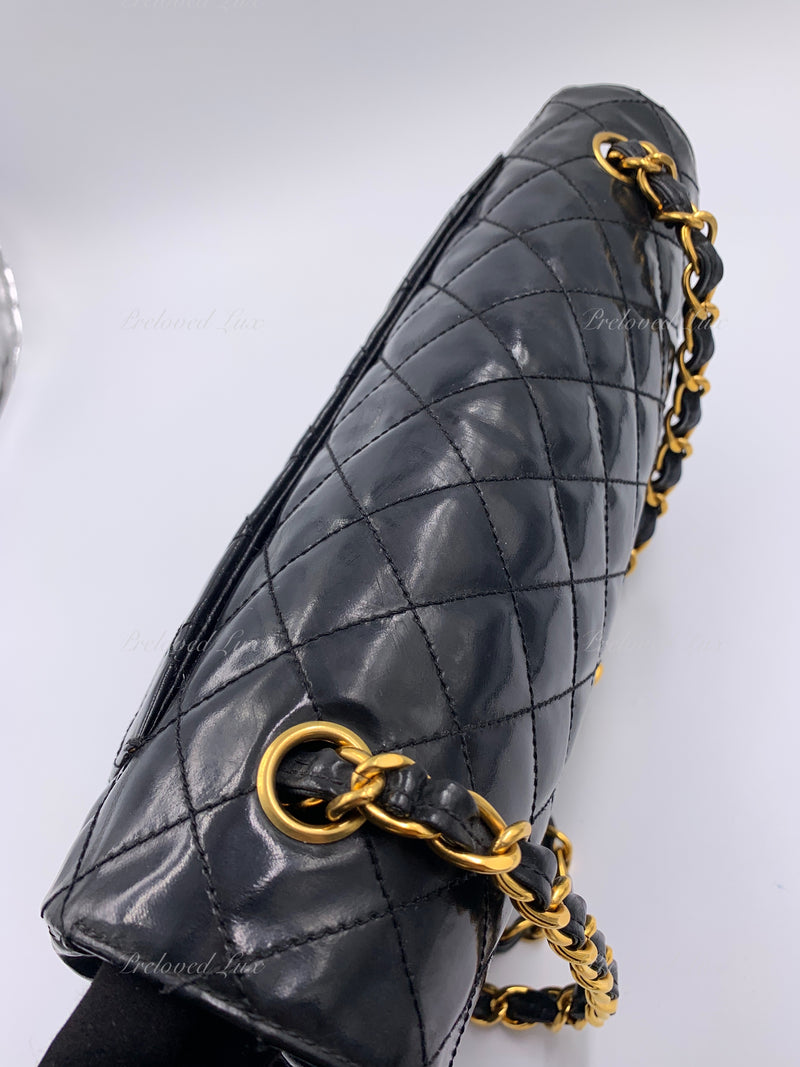 Sold~CHANEL Coated Canvas Black Crossbody Flap Bag with Gold Hardware