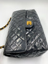 Sold~CHANEL Coated Canvas Black Crossbody Flap Bag with Gold Hardware