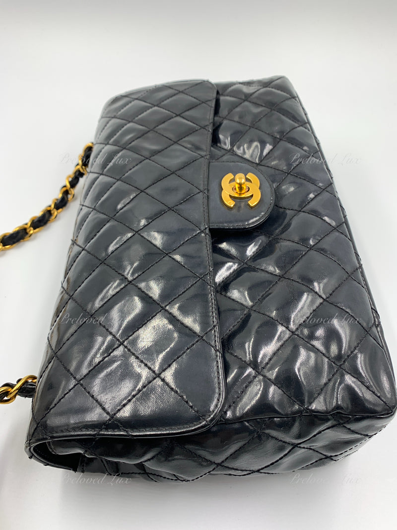 Sold~CHANEL Coated Canvas Black Crossbody Flap Bag with Gold Hardware