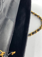 Sold~CHANEL Coated Canvas Black Crossbody Flap Bag with Gold Hardware