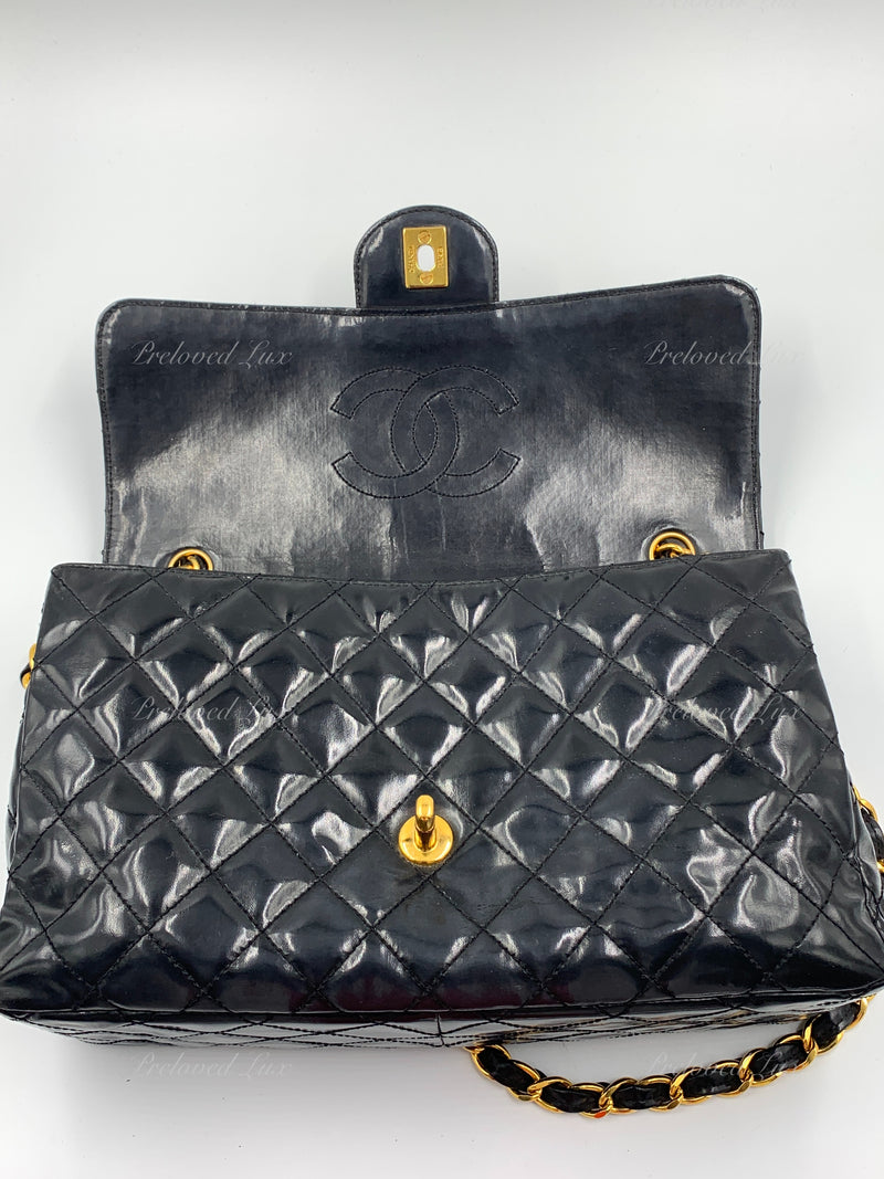 Sold~CHANEL Coated Canvas Black Crossbody Flap Bag with Gold Hardware