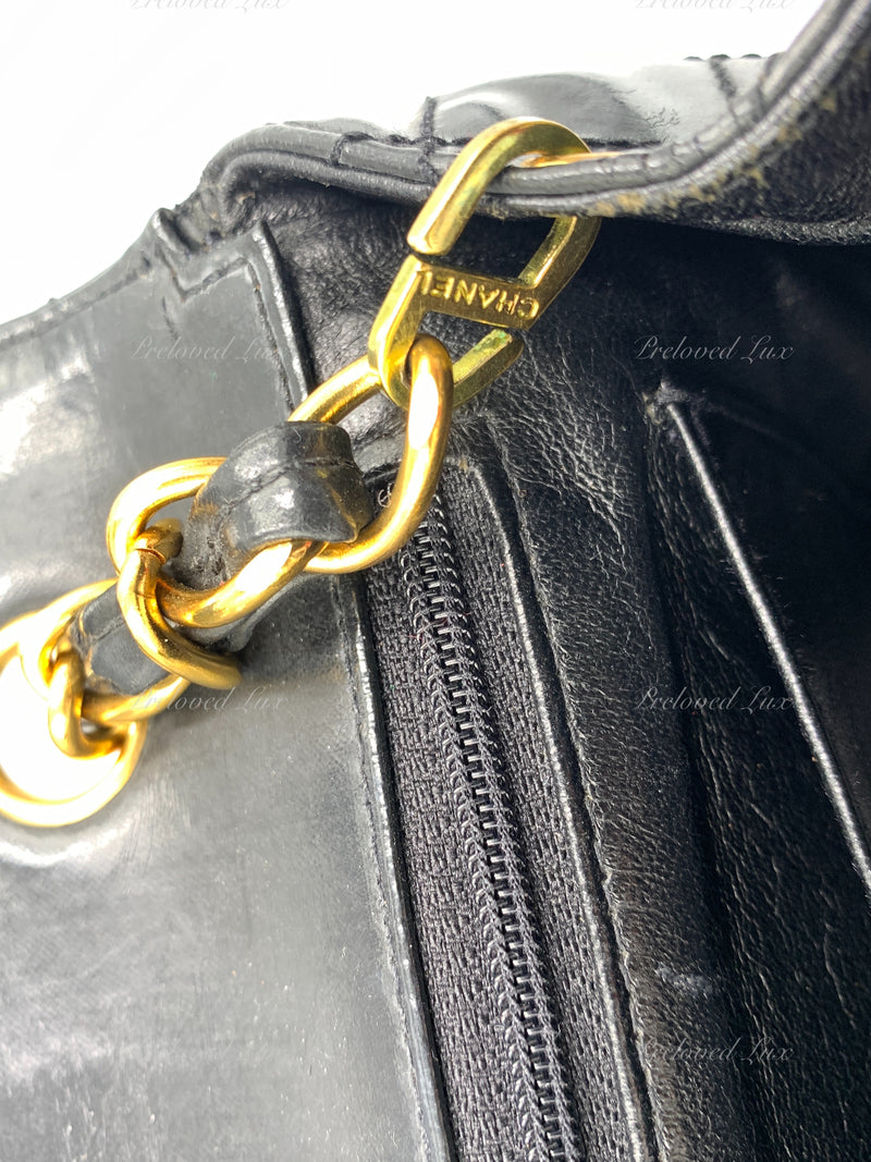 Sold~CHANEL Coated Canvas Black Crossbody Flap Bag with Gold Hardware