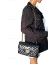 Sold~CHANEL Coated Canvas Black Crossbody Flap Bag with Gold Hardware