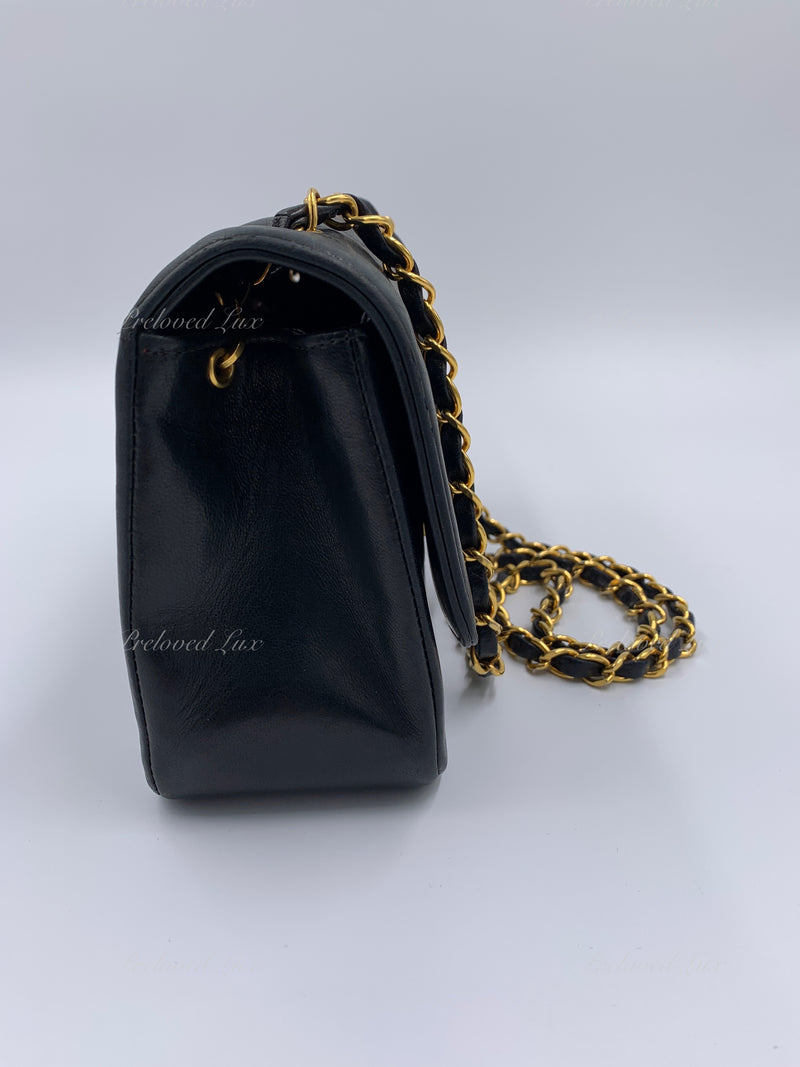 CHANEL Black Lambskin Small Diana Flap Bag Gold Hardware