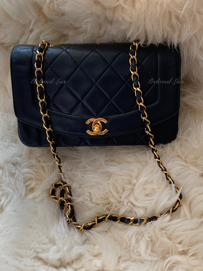 CHANEL Black Lambskin Small Diana Flap Bag Gold Hardware