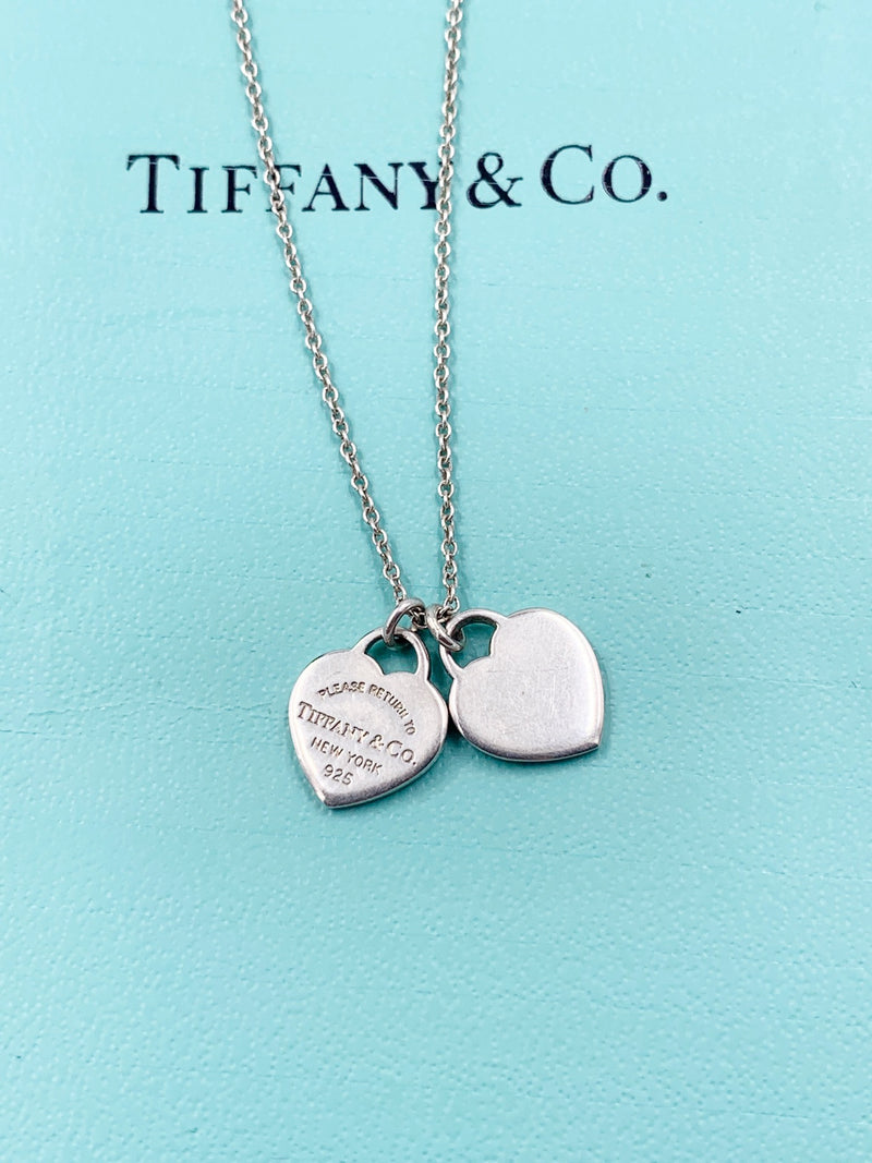 Sold-Tiffany 
Co 925 Silver Return to Tiffany Mini Double Heart with Necklace