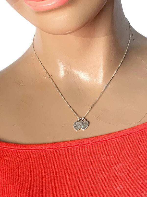 Sold-Tiffany 
Co 925 Silver Return to Tiffany Mini Double Heart with Necklace