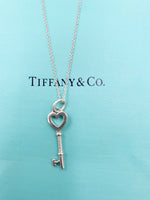 Sold-Tiffany 
Co 925 Silver Heart Key Pendant with Necklace