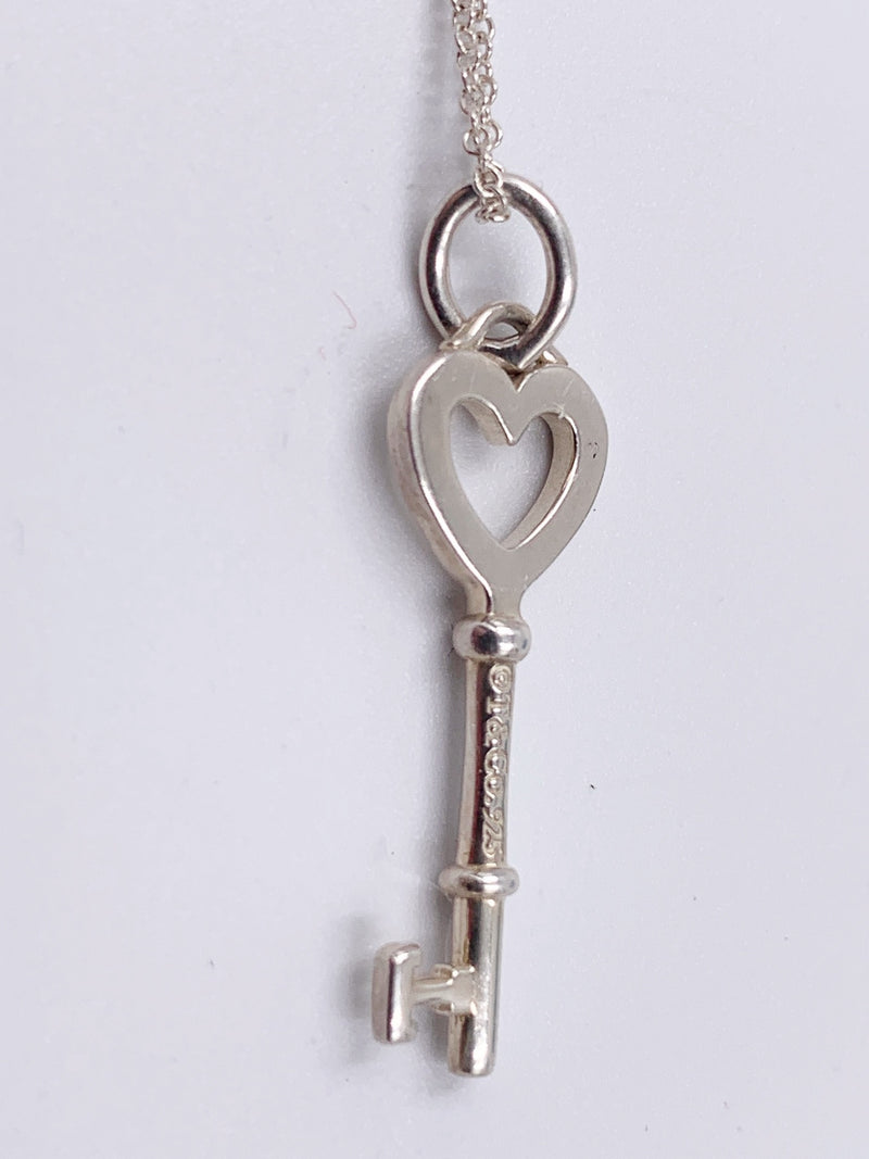 Sold-Tiffany 
Co 925 Silver Heart Key Pendant with Necklace