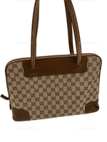 Sold-GUCCI Brown Canvas Monogram Tote Bag