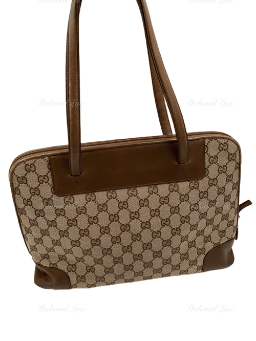 Sold-GUCCI Brown Canvas Monogram Tote Bag