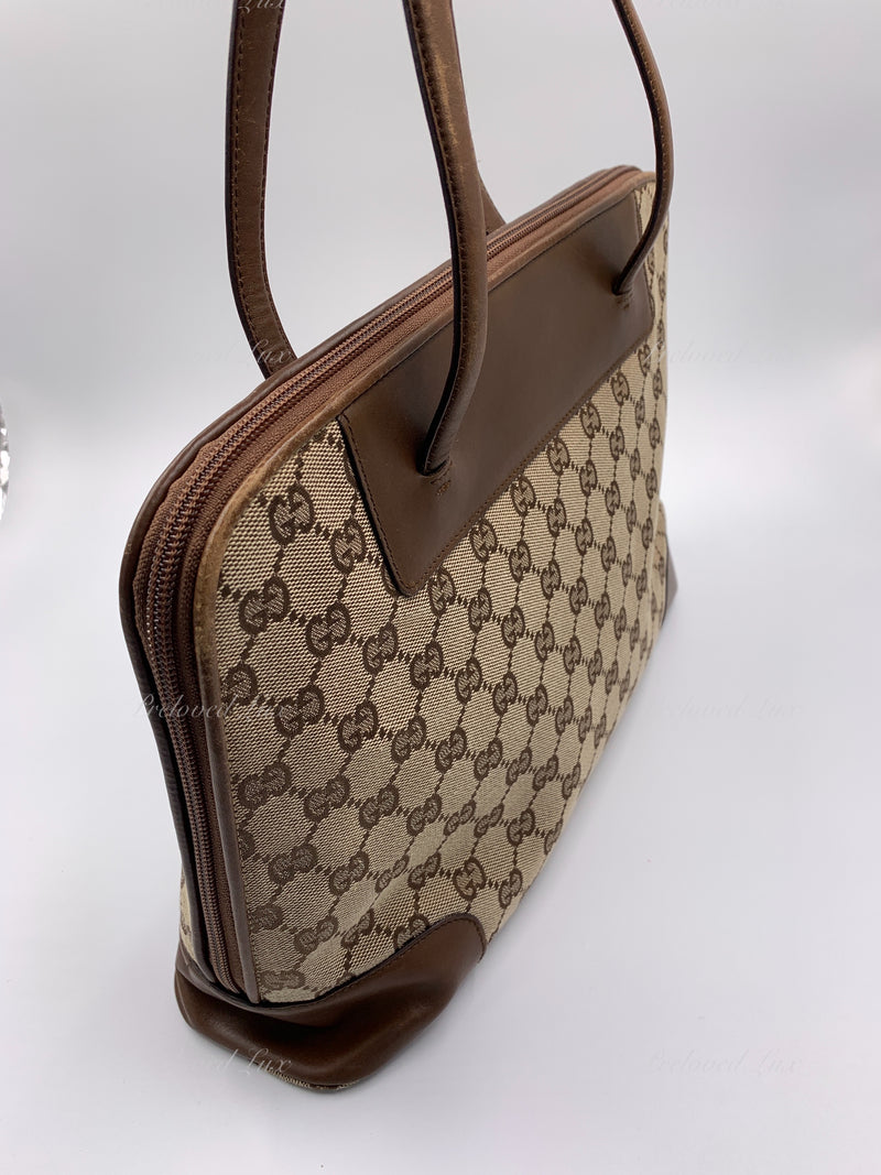 Sold-GUCCI Brown Canvas Monogram Tote Bag