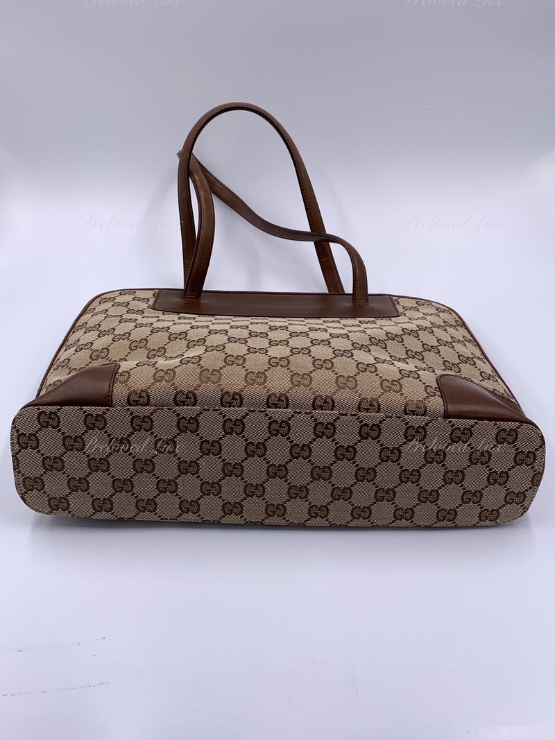 Sold-GUCCI Brown Canvas Monogram Tote Bag