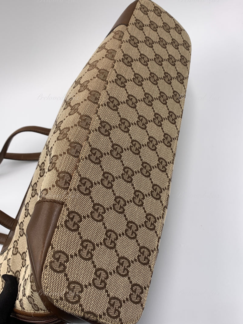 Sold-GUCCI Brown Canvas Monogram Tote Bag