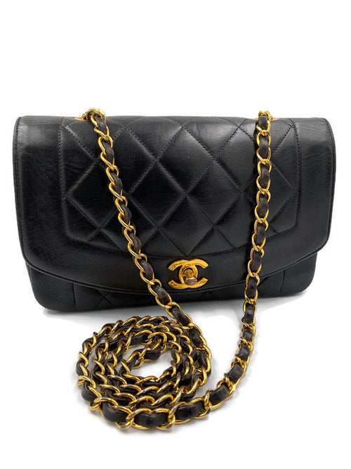 CHANEL Lambskin Small Diana Single Chain Single Flap Bag Black gold hardware crossbody