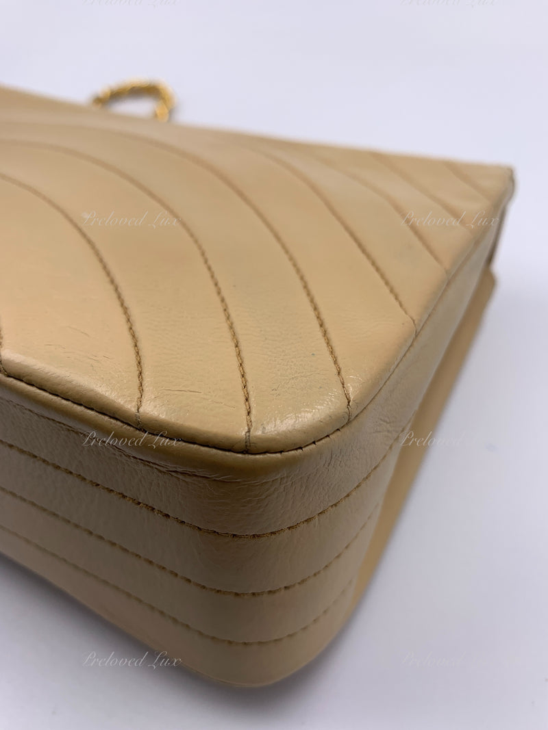 CHANEL Lambskin Vintage Small Flap Bag Beige / Gold Hardware