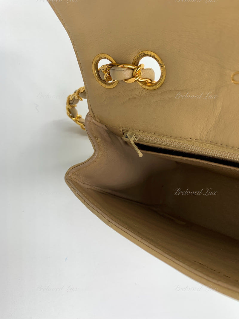 CHANEL Lambskin Vintage Small Flap Bag Beige / Gold Hardware