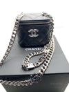 CHANEL Caviar Black Mini Vanity Case Coco Thick Chain Bag  Silver Hardware