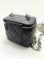 CHANEL Caviar Black Mini Vanity Case Coco Thick Chain Bag  Silver Hardware