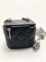 CHANEL Caviar Black Mini Vanity Case Coco Thick Chain Bag  Silver Hardware