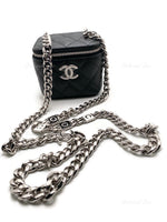 CHANEL Caviar Black Mini Vanity Case Coco Thick Chain Bag  Silver Hardware