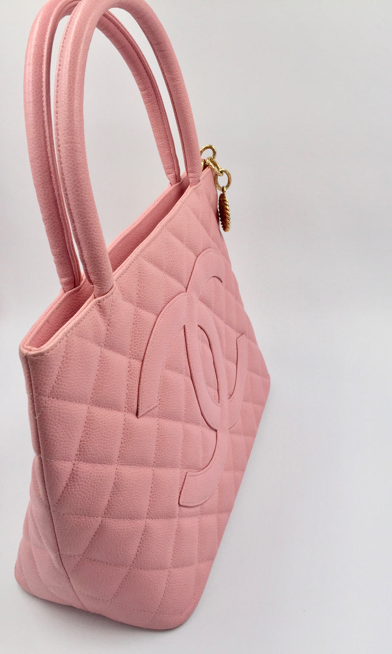 Sold-CHANEL Matelasse Medallion Tote Caviar Leather pink