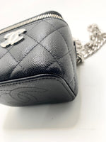 CHANEL Caviar Black Mini Vanity Case Coco Thick Chain Bag  Silver Hardware