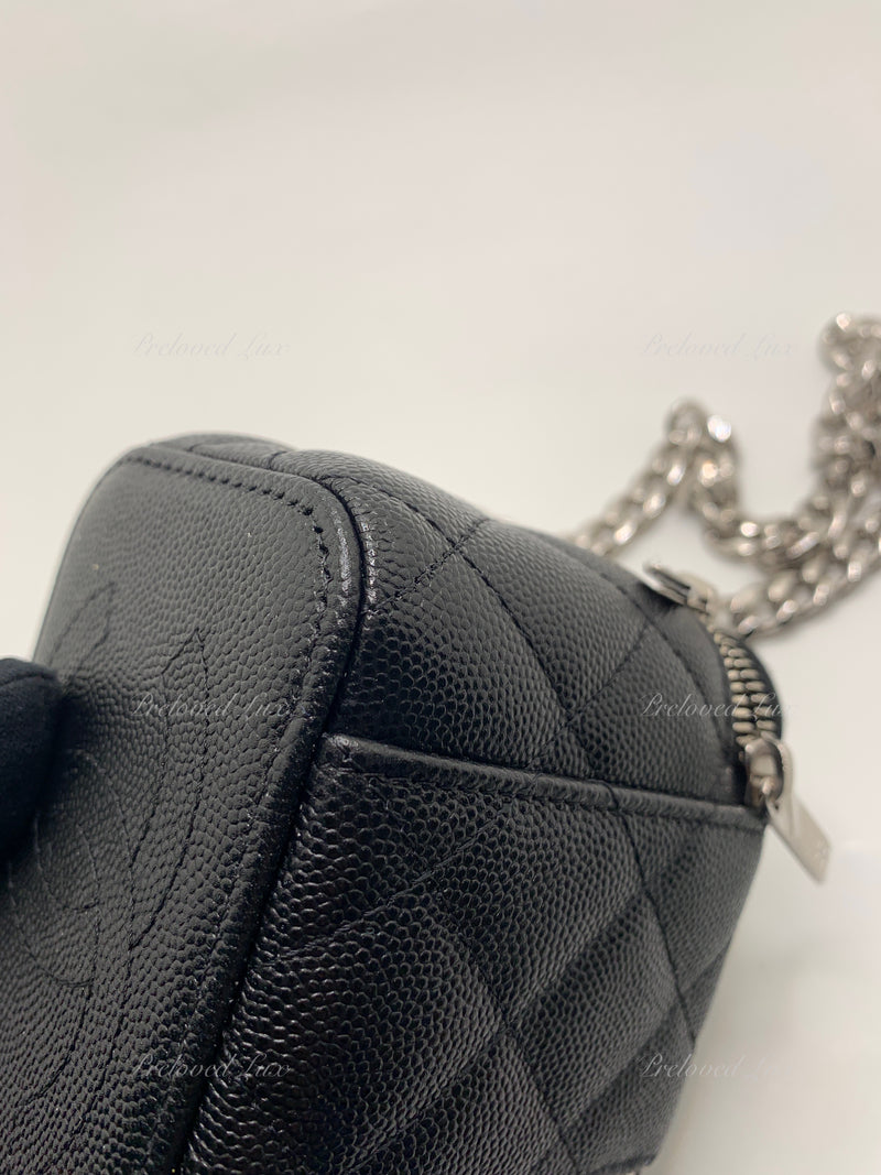 CHANEL Caviar Black Mini Vanity Case Coco Thick Chain Bag  Silver Hardware