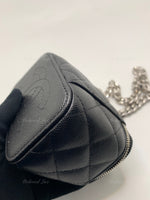 CHANEL Caviar Black Mini Vanity Case Coco Thick Chain Bag  Silver Hardware