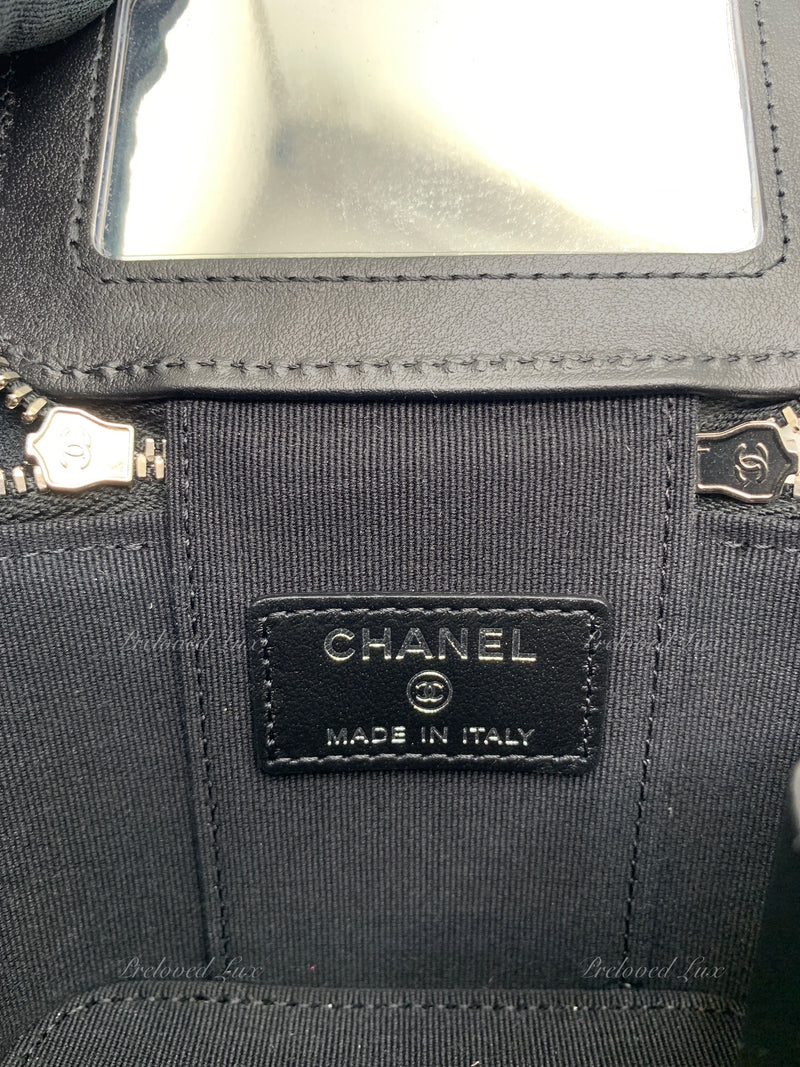 CHANEL Caviar Black Mini Vanity Case Coco Thick Chain Bag  Silver Hardware