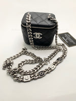 CHANEL Caviar Black Mini Vanity Case Coco Thick Chain Bag  Silver Hardware