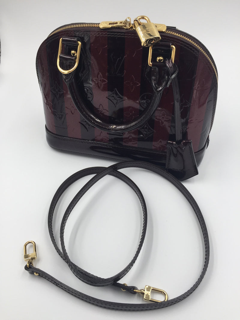 Sold-LOUIS VUITTON Monogram Vernis Rayures Alma BB 2way with Strap M91700