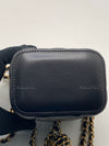 CHANEL Black Lambskin Leather threaded Pearl Crush Mini Vanity Case Chain Bag Gold Hardware