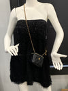 CHANEL Black Lambskin Leather threaded Pearl Crush Mini Vanity Case Chain Bag Gold Hardware