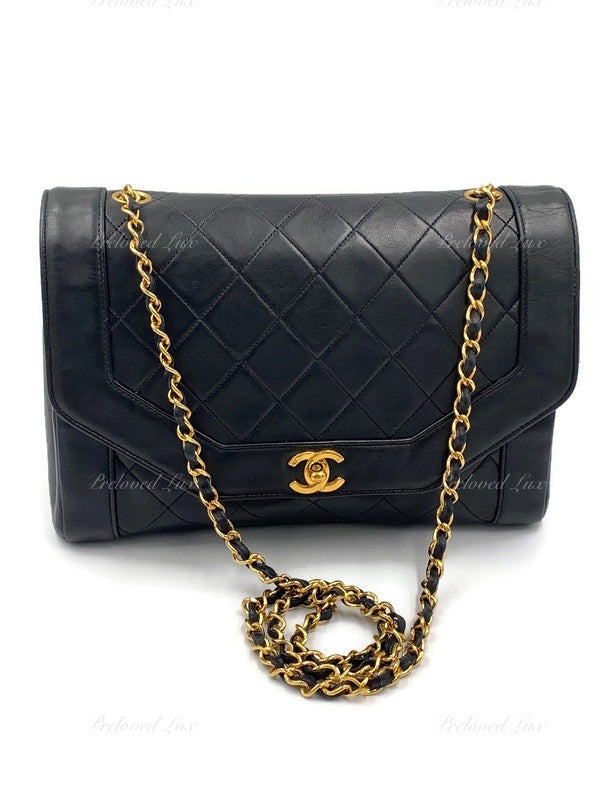 Sold-CHANEL Lambskin Vintage Single Chain Single Flap Crossbody Bag Black/gold