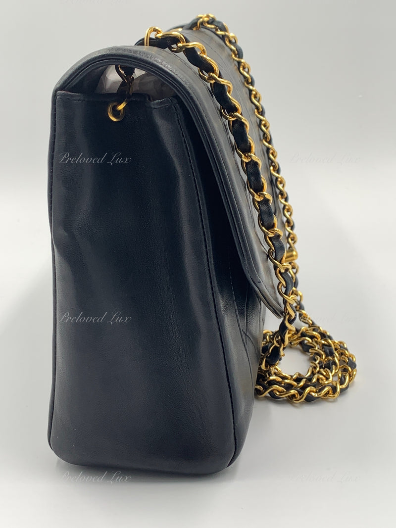 Sold-CHANEL Lambskin Vintage Single Chain Single Flap Crossbody Bag Black/gold