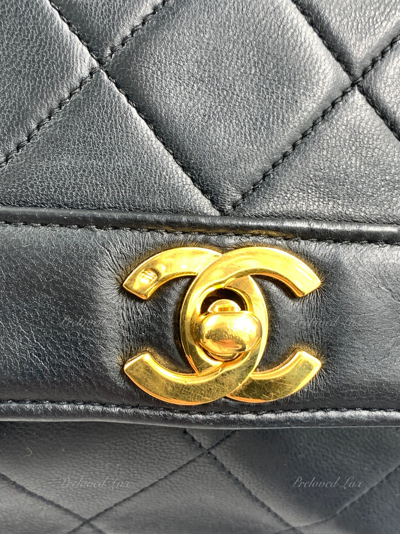 Sold-CHANEL Lambskin Vintage Single Chain Single Flap Crossbody Bag Black/gold