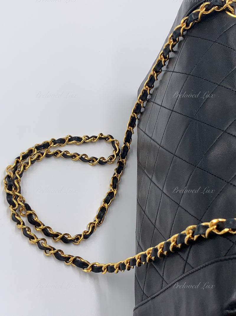 Sold-CHANEL Lambskin Vintage Single Chain Single Flap Crossbody Bag Black/gold