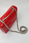 Sold-CHANEL Patent Leather Chocolate Bar Flap Bag red/silver