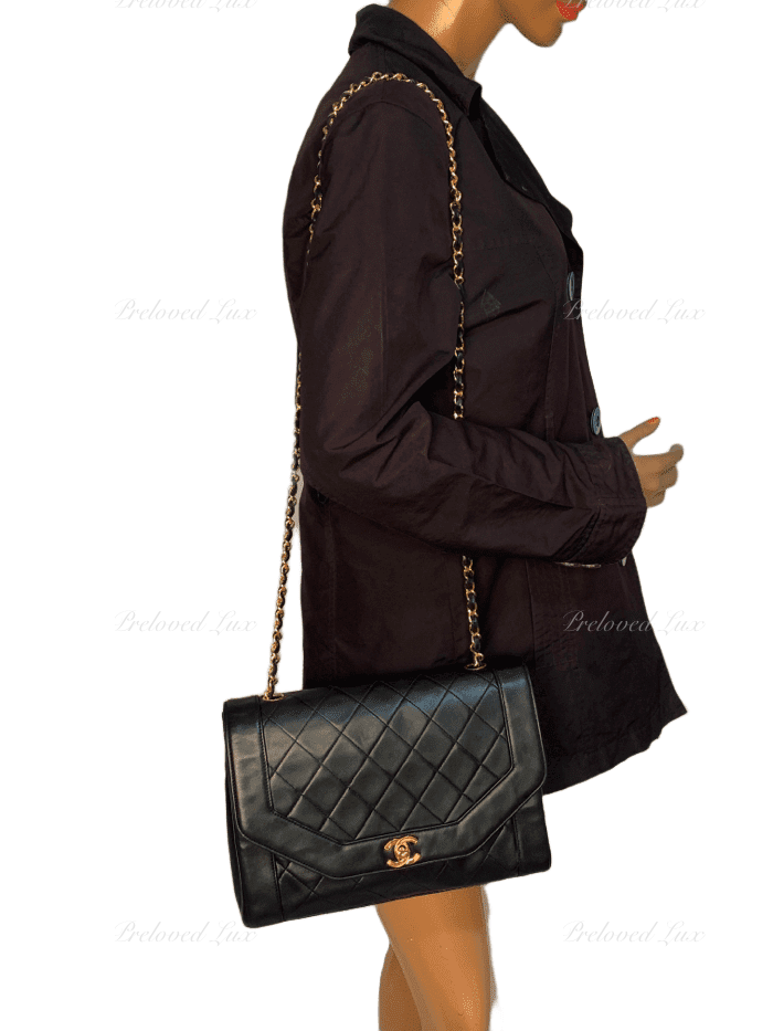 Sold-CHANEL Lambskin Vintage Single Chain Single Flap Crossbody Bag Black/gold