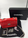 Sold-CHANEL Patent Leather Chocolate Bar Flap Bag red/silver