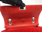 Sold-CHANEL Patent Leather Chocolate Bar Flap Bag red/silver