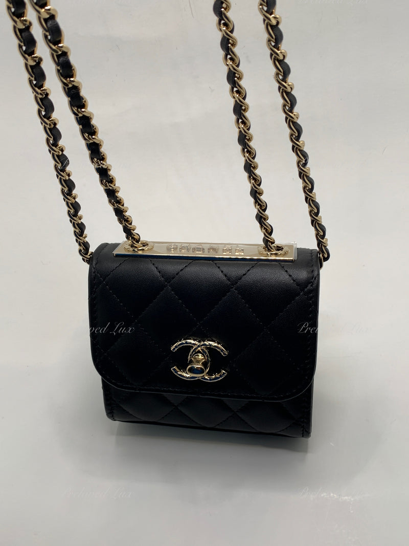 Sold-CHANEL Black Lambskin Mini Trendy CC Bag Gold Hardware