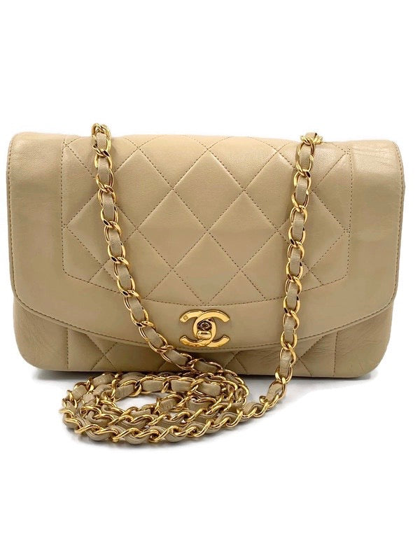 CHANEL Lambskin Small Diana Single Chain Single Flap Bag Beige Gold hardware