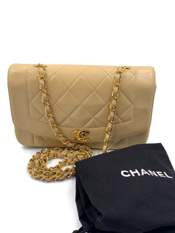 CHANEL Lambskin Small Diana Single Chain Single Flap Bag Beige Gold hardware