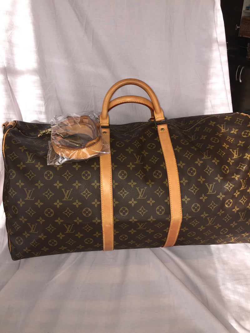 Sold-LOUIS VUITTON Monogram Keepall Bandouliere 60 Boston Bag w/Strap M41412