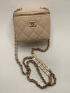 CHANEL Caviar Beige Mini Square Vanity Case CC Chain Bag Gold Hardware