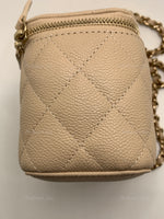 CHANEL Caviar Beige Mini Square Vanity Case CC Chain Bag Gold Hardware