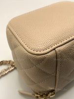 CHANEL Caviar Beige Mini Square Vanity Case CC Chain Bag Gold Hardware